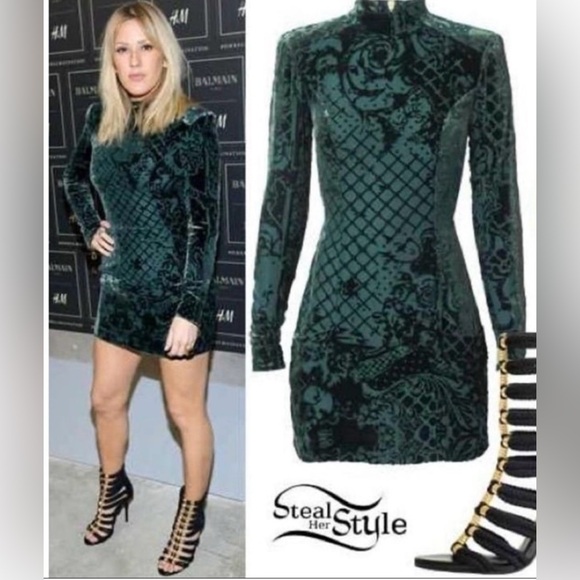 NEW WITH TAGS BALMAIN x H&M Green Velvet Minidress - Limited Edition - Size 4 - Picture 4 of 16